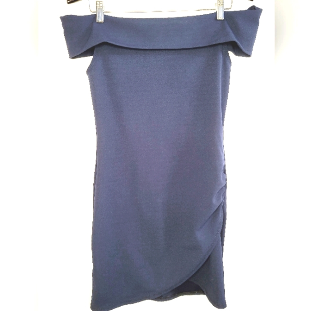 Omega Collection Cocktail Dress Off the Shoulders Navy Blue Small S Midi